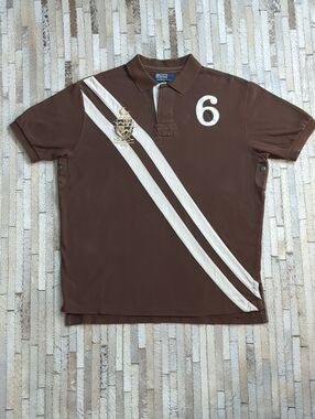Polo Ralph Lauren Men's L Vintage Y2K "Golf Tournament RLPC #6" Crest Brown Polo